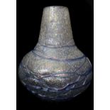 Poschinger - A gourd form glass vase, the iridescent bark effect ground trailed in electric blue