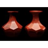 Buquoy - A pair of red lithylin glass vases of octagonal section and of panelled bottle form,