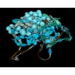 Costume Jewellery - A quantity of turquoise coloured items, including necklaces with white metal