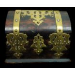 A rosewood and strapwork brass gothic casket, 25cm max