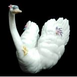 Lladro - White Swan with Flowers by Regino Torrijos, designed 1997, retired in 2005, no.6499, in