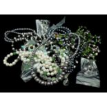 Costume Jewellery - A Small quantity of faux black pearl jewellery; facetted black glass beads set