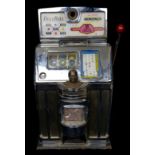 A vintage O.D Jennings 'Deci-Bell Tic-Tac-Toe Jackpot' slot machine, Indian head, converted to
