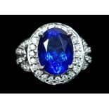 A 18k white gold and diamond ring, with 2.50ct tanzanite centre stone, ring size N1/2