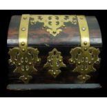 A rosewood and strapwork brass Gothic casket, 25cm max