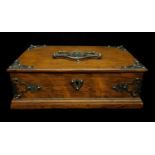 An oak desk box, fitted with gothic metal strapwork, 24cm max