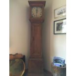 A long case clock with painted dial and provincially made case, 1.9m x 44.5cm x 25cm