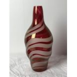 Karel Wünsch for Borske Sklo - A ruby red flashed and frosted colourless glass flattened bottle