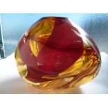 Seim van Der Morel for Royal Leerdam- Amberina and red globular glass vase with air trap inclusions,