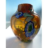 Paul Allen Counts, American - An Ocean glass vase, the dark amber body with millifiori inclusions