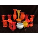 Tango and Monochrome glass - A group of vases, urns and bowls, of bright coloured glass variously