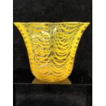 Continental Glass - A Tango yellow pulled feather striped bucket vase, the rim everted, 16cm max