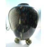 Giulio Radi for A.Ve.M - an ovoid glass vase on three ball feet, decorated with mico and coloured