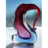 Flavio Polli for Seguso - a free form sommerso vase, in colourless, blue and ruby glass, 18cm high