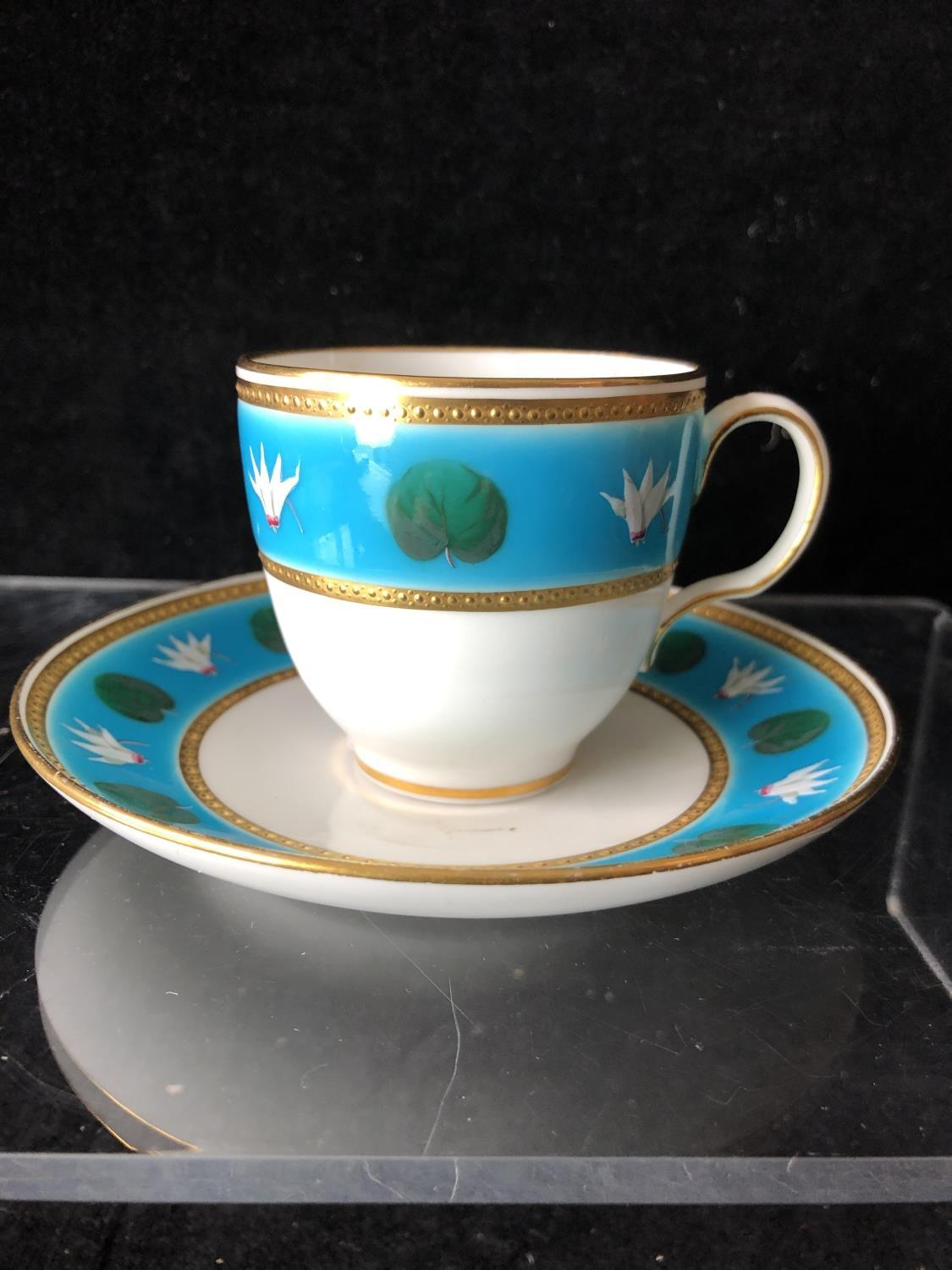 A Minton coffee cup and saucer, enamelled with cyclamen flower heads interspersed with cyclamen - Image 6 of 19