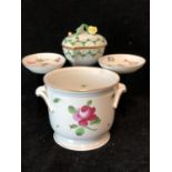 Four items of Herend porcelain, comprising a cache pot in Rose pattern; two pin trays, oval,