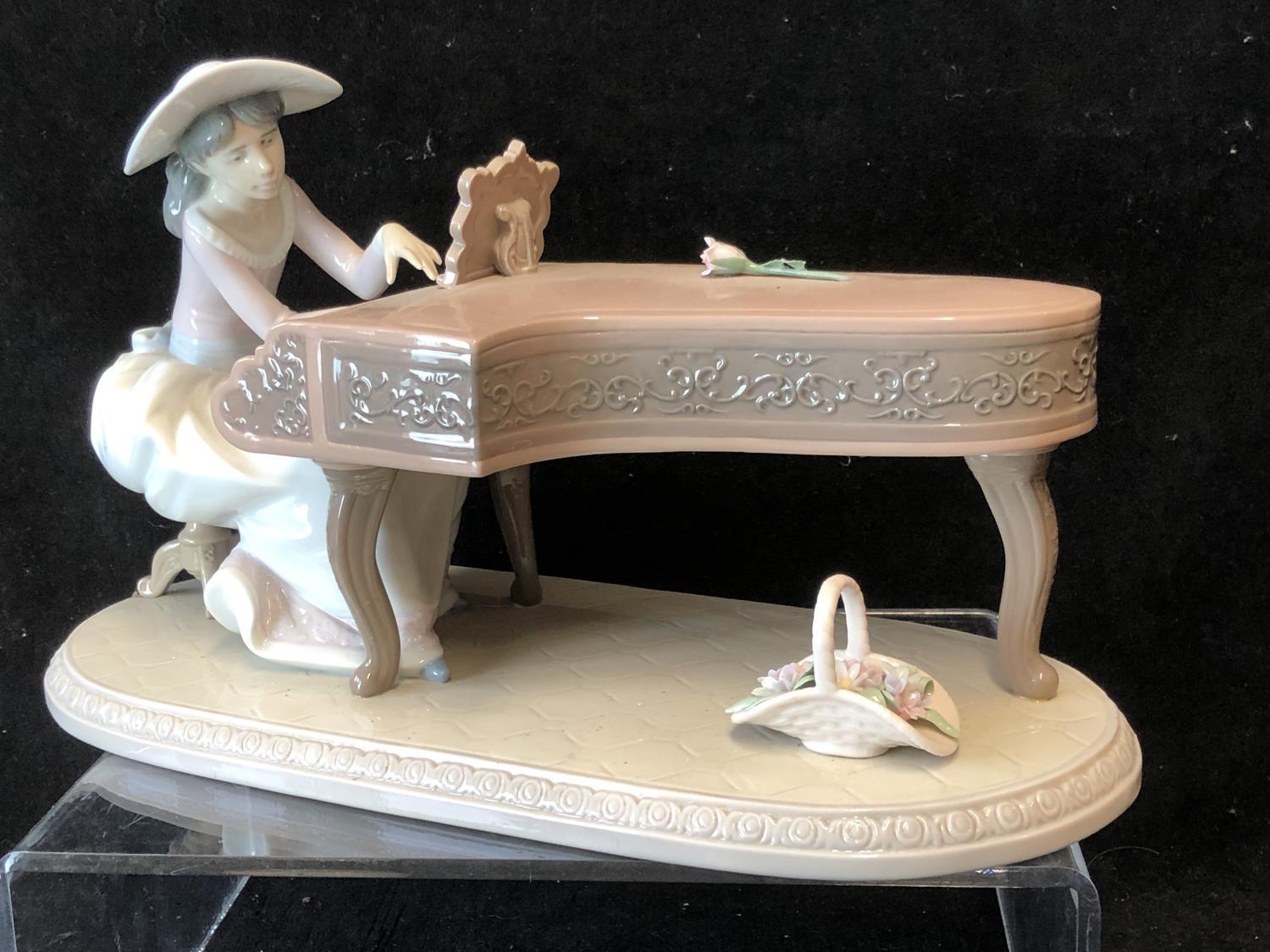 Lladro Porcelain- Spring Recital, No 6427, a young girl in a broad rimmed hat seated at a grand - Image 3 of 5