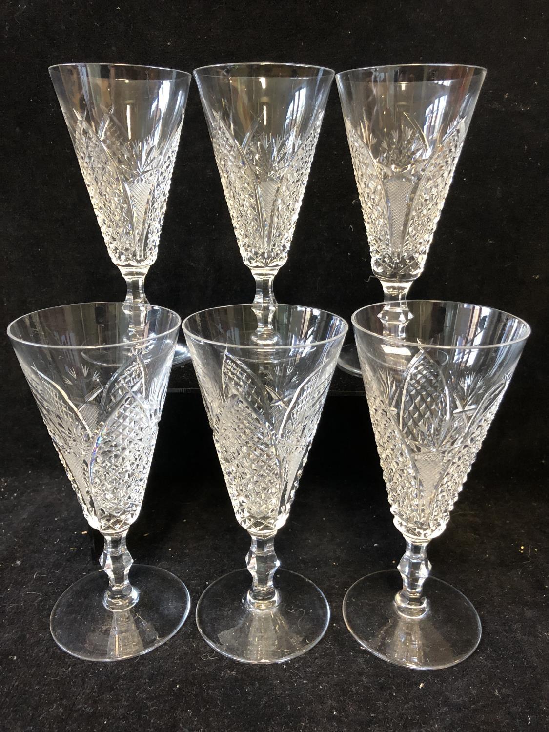 Six Waterford Dunmore pattern champagne glasses, 16cm high (6)