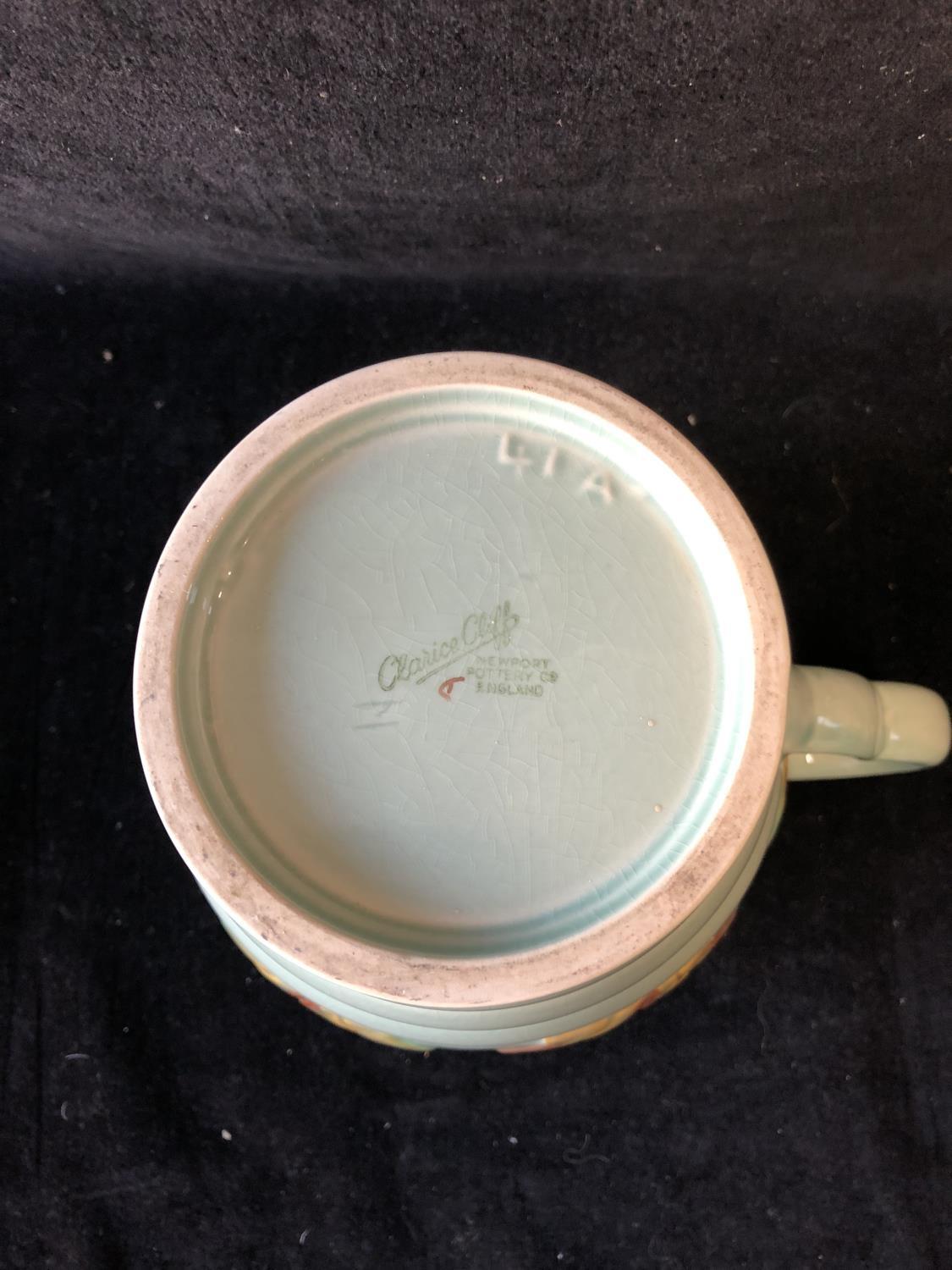 A Clarice Cliff pottery Jug, in Celtic leaf and berry pattern, jade green ground with leaves and - Image 5 of 6