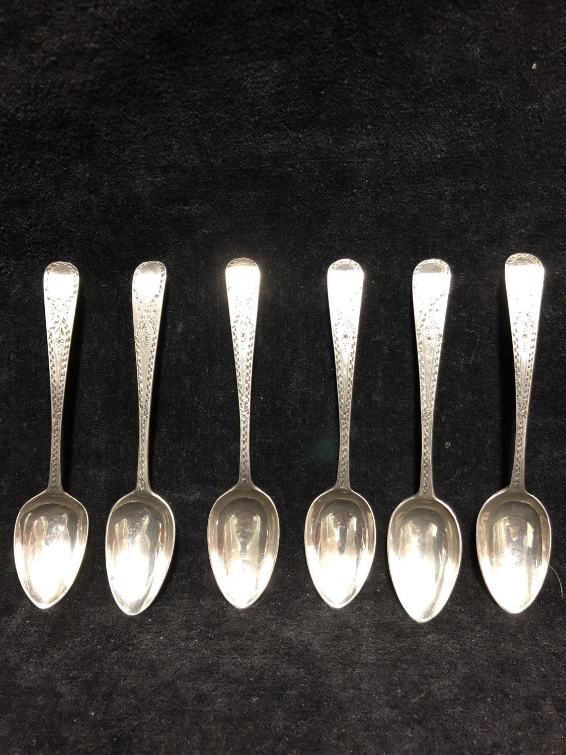 Six silver bright cut decorated tea spoons, London 1790, makers mark of TW (6) - Image 2 of 5