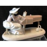 Lladro Porcelain- Spring Recital, No 6427, a young girl in a broad rimmed hat seated at a grand