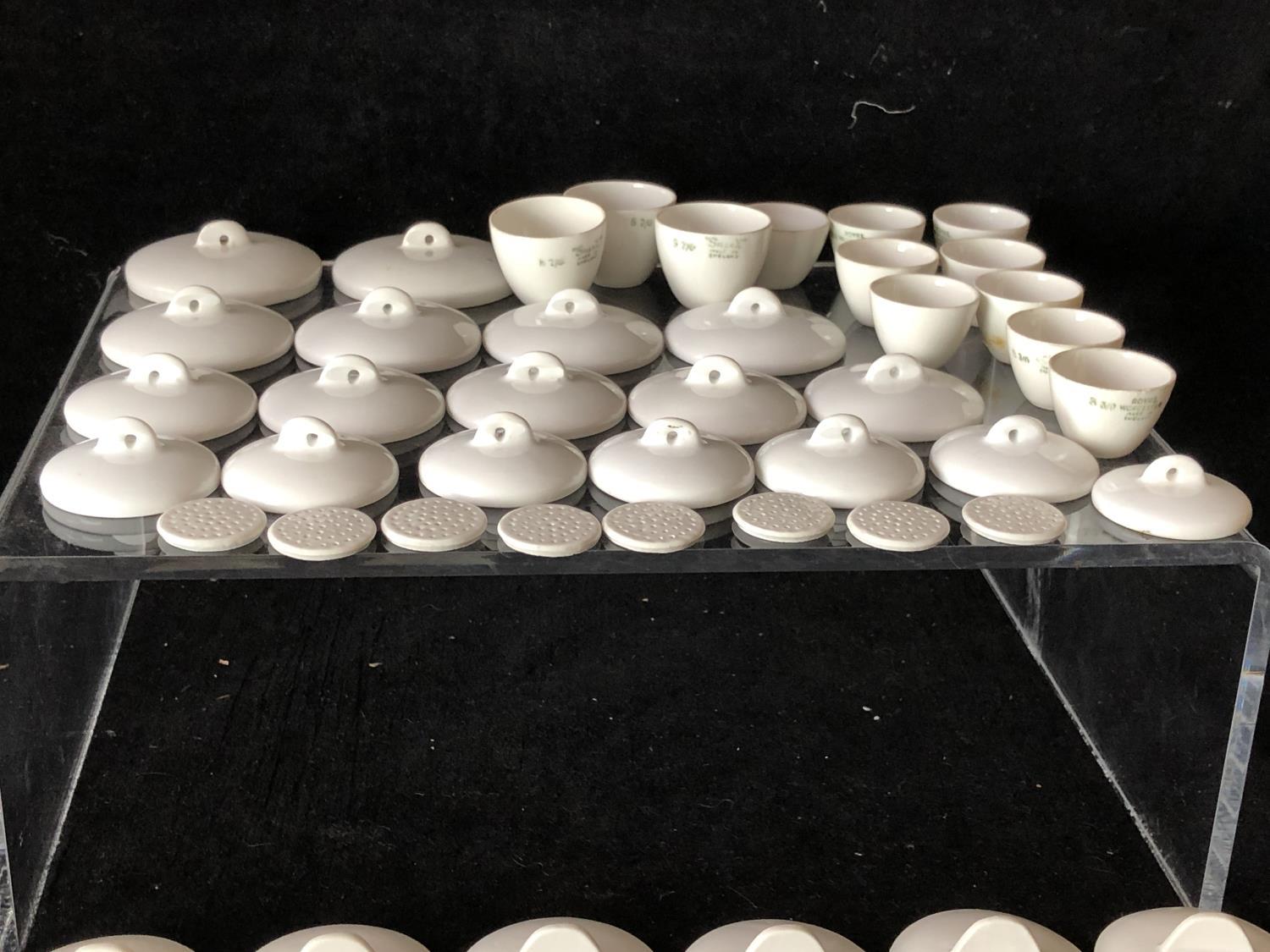 A quantity of Royal Worcester porcelain laboratory porcelains, crucibles, covers, sieves etc; and - Image 10 of 12