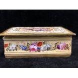 An English porcelain desk box and cover, probably Coalport, well painted with summer flowers on a