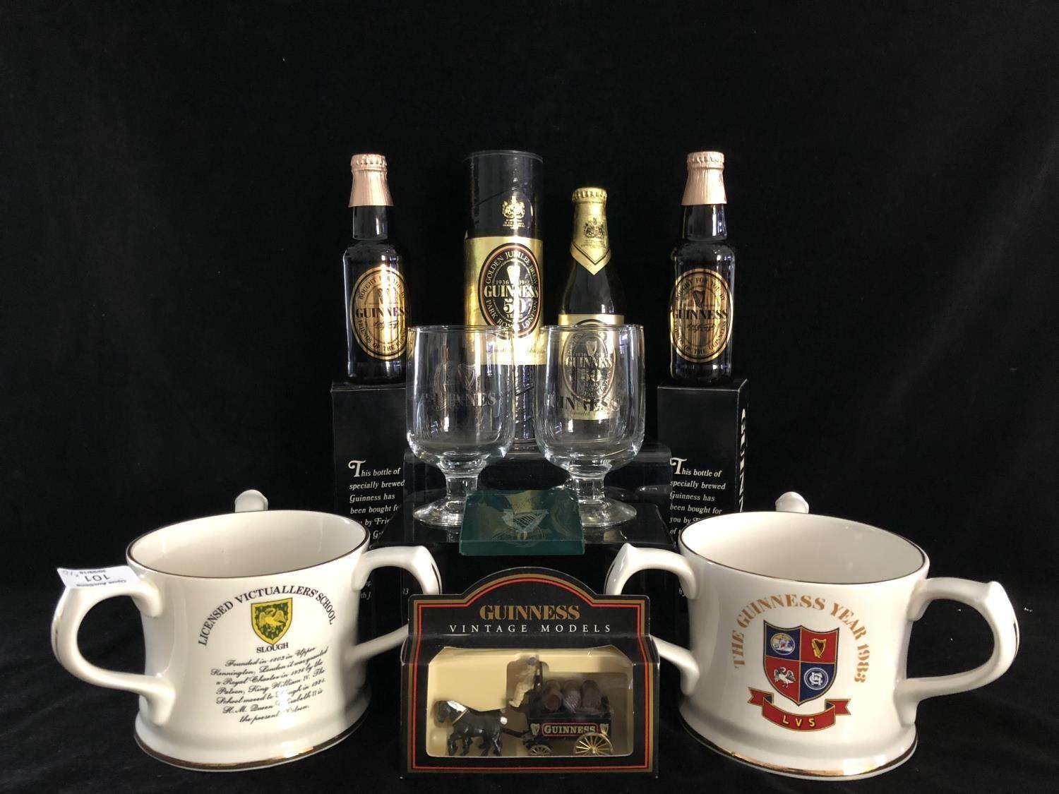 Guiness commemorative items - Comprising two three handled tygs, for The Guiness Year 1983 /