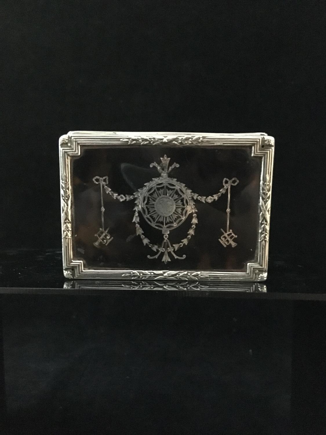 A stained horn and silver pique work box in the form of a writing table, the upper surface decorated - Image 2 of 7