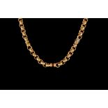 A CHOPARD NECKLACE IN 18CT GOLD, uniform belcher link chain with gem set roundels.