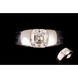 A DIAMOND SOLITAIRE RING, one Asscher cut diamond of approx. 2.50ct G/H VS, mounted in platinum.