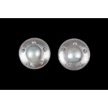 A PAIR OF MABÉ PEARL AND DIAMOND SHIELD STYLE EARRINGS, set with diamonds of approx. 0.