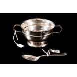 A POST WAR SILVER TWIN HANDLED SUGAR BOWL AND SPOON, Sheffield 1948,