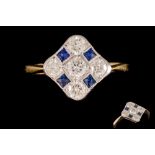 A SAPPHIRE AND DIAMOND PANEL STYLE DRESS RING, with sapphires of approx. 0.