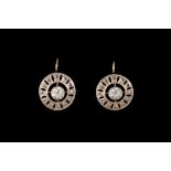 A PAIR OF DIAMOND TARGET STYLE EARRINGS, with two old European brilliant cut diamonds of approx 0.