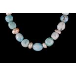 A PALE BLUE AGATE BEAD AND FRESHWATER CULTURED PEARL NECKLACE