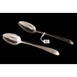 A PAIR OF GEORGE III IRISH SILVER POINTED HANDLED TABLESPOONS, Dublin 1787,