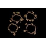 FOUR GOLD CHARM BRACELETS,