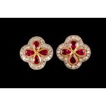 A PAIR OF RUBY AND DIAMOND EARRINGS, with diamonds of approx. 0.