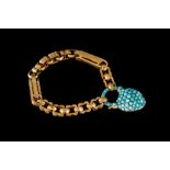 A VICTORIAN FETTER LINK BRACELET, with turquoise set padlock clasp.