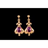 A PAIR OF AMETHYST DROP EARRINGS,