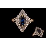 AN ANTIQUE SAPPHIRE AND DIAMOND DRESS RING, with sapphire of approx. 1.50ct, diamonds of approx. 1.