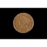 AN 1882 AMERICAN GOLD $5 LIBERTY HEAD HALF EAGLE COIN, VF, 8.