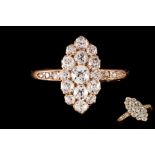A LATE VICTORIAN DIAMOND NAVETTE CLUSTER RING, with old cut diamonds of approx. 1.