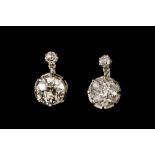 A PAIR OF LATE VICTORIAN DIAMOND DROP EARRINGS, with old cut diamonds of approx 3.