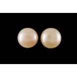 A PAIR OF PEARL BUTTON EARRINGS,