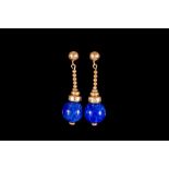 A PAIR OF LAPIZ LAZULI BEAD DROP EARRINGS,