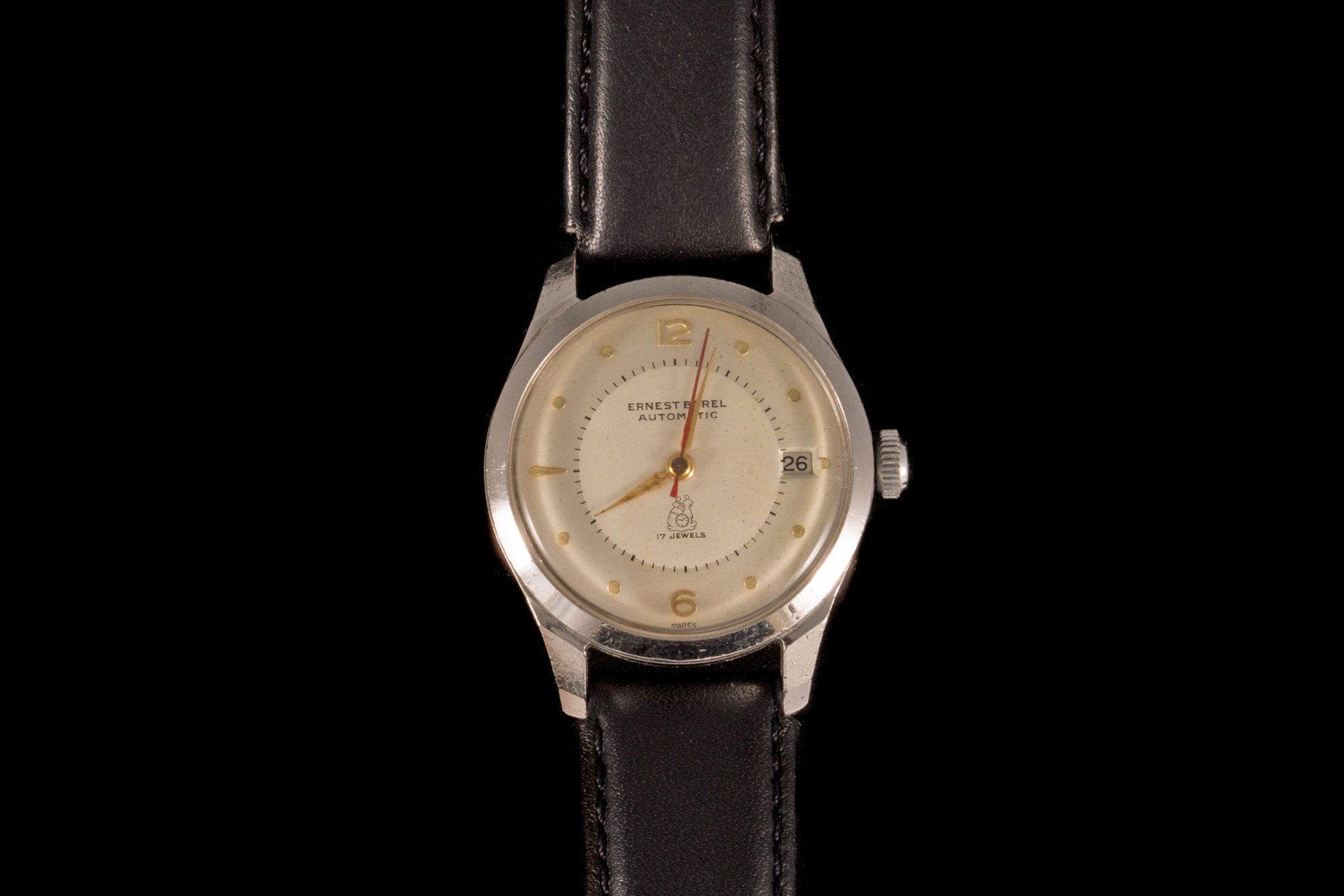 A VINTAGE GENTS ERNEST BOREL CHROME WRIST WATCH,