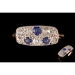 AN ANTIQUE DIAMOND AND SAPPHIRE RING, pavé set,