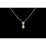 AN EARLY 20TH CENTURY DIAMOND PENDANT AND CHAIN, pendant comprising one pear shape,